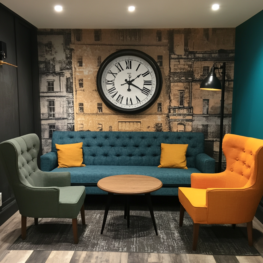 Cosy Staff seating area with armchairs, sofas and cushions