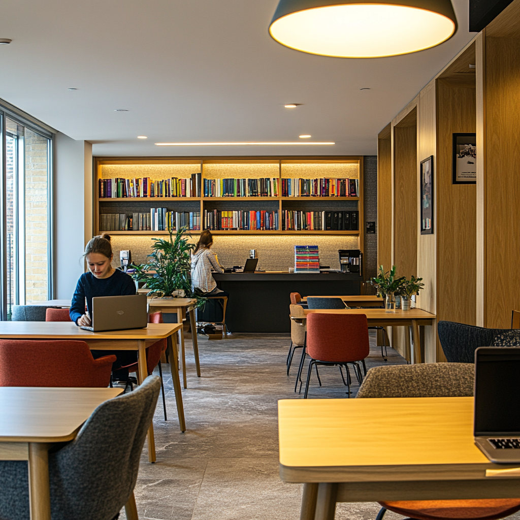 School Staff Room with feature lighting and plants